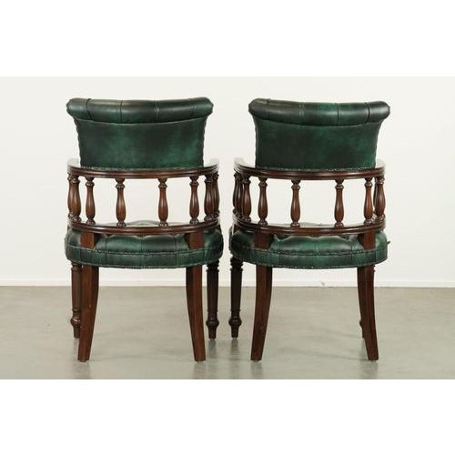 Chesterfield Desk Chairs in Green Flame-Patterned Cowhide Leather, Set of 2 For Sale - Image 3 of 16