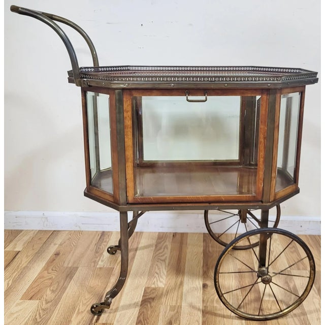 Vintage French Mid-Century Modern Liquor Server Bar Cart Cabinet on Wheels For Sale - Image 12 of 15