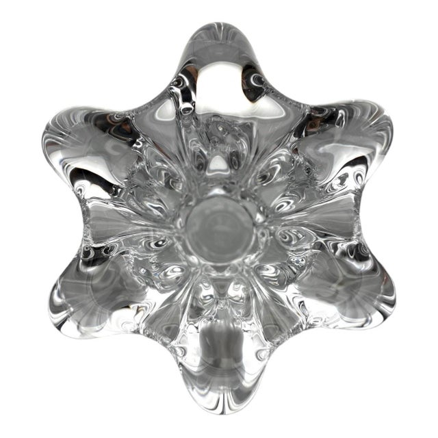 Cofrac Art Verrier Art Verrier Vase, Scalloped Crystal Glass | Mid-Century French Bulbous Vessel For Sale - Image 4 of 5