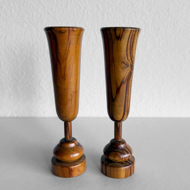 Mid-Century Modern Mid 20th Century Handcrafted Zebrawood Candle Holders - Set of 2 For Sale - Image 3 of 8