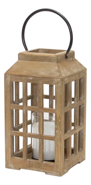 Natural Wooden Lantern with Glass Hurricane
