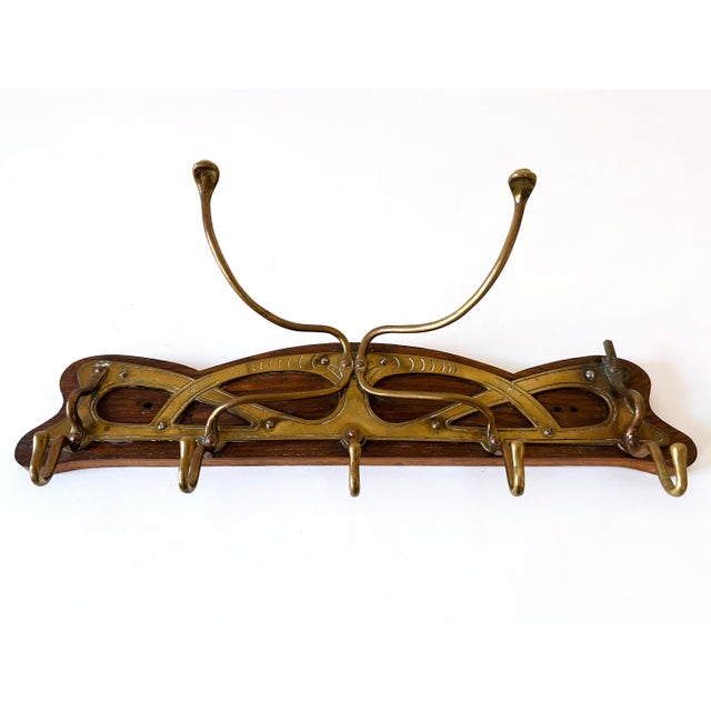 Art Nouveau Brass and Wood Coat Rack or Hanger, Germany, 1900s For Sale - Image 6 of 18