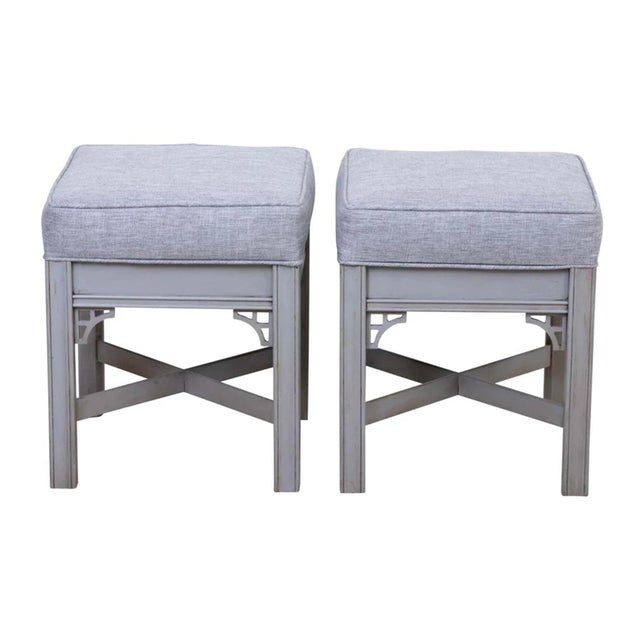 Pair of Painted Upholstered Chinese Chippendale Benches For Sale In New York - Image 6 of 8