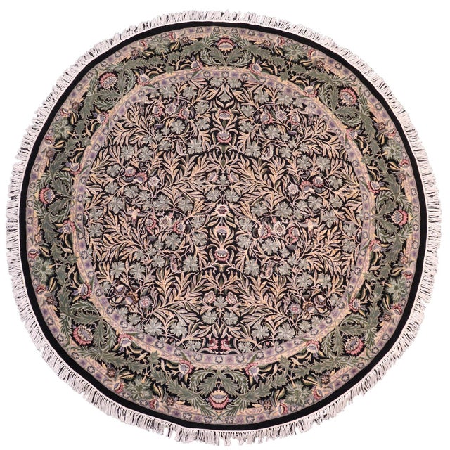 Black Boho Chic 1990's Floral Pak-Persian Black/Gray Wool Round Rug- 8'2'' X 8'2'' For Sale - Image 8 of 8