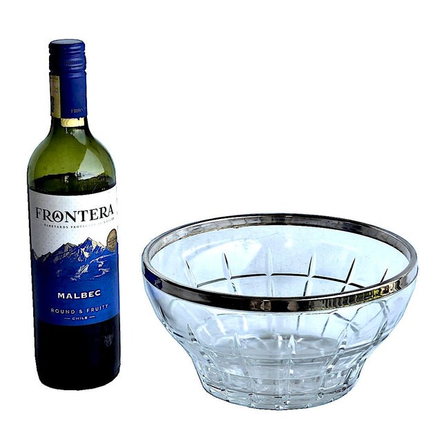 Vintage Cut Glass Bowl With Silver Plated Rim For Sale In Miami - Image 6 of 9