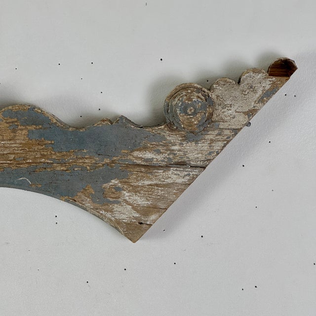 Early 20th Century Architectural Salvage Decorative Wood Valance Element in Blue Gray & Crescent Design For Sale - Image 11 of 12