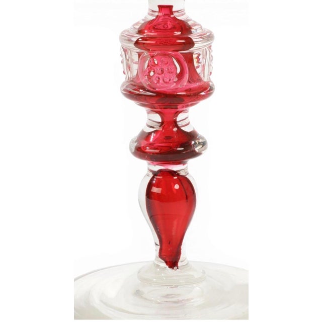 Antique Austrian Cranberry Glass Engraved Glass Hunt Scene Toasting Goblet.