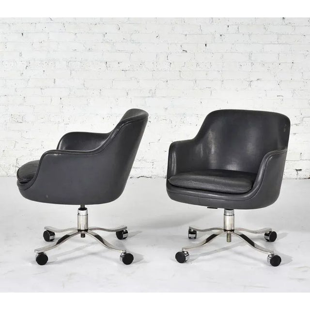 Slate Gray Nicos Zographos Gray Leather Office/Desk Chairs, 1980 For Sale - Image 8 of 13