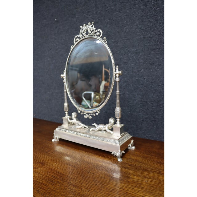 Tiffany & Co. Attributed Silverplate Cherub Vanity Mirror For Sale In Philadelphia - Image 6 of 16