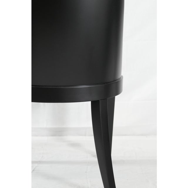 Elegant dining chair. Minimal, classic, black-on-black design. Double doweled corners, natural leather, fine nail head...