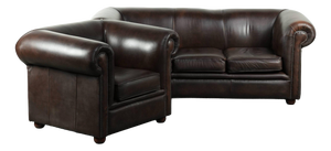 Chesterfield Sofa and Chair in Cowhide Leather, Set of 2