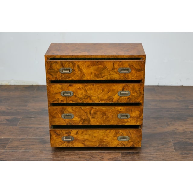 1940s Italian Walnut Commode with Elaborate Grain Patterns and Brass Hardware For Sale - Image 4 of 12