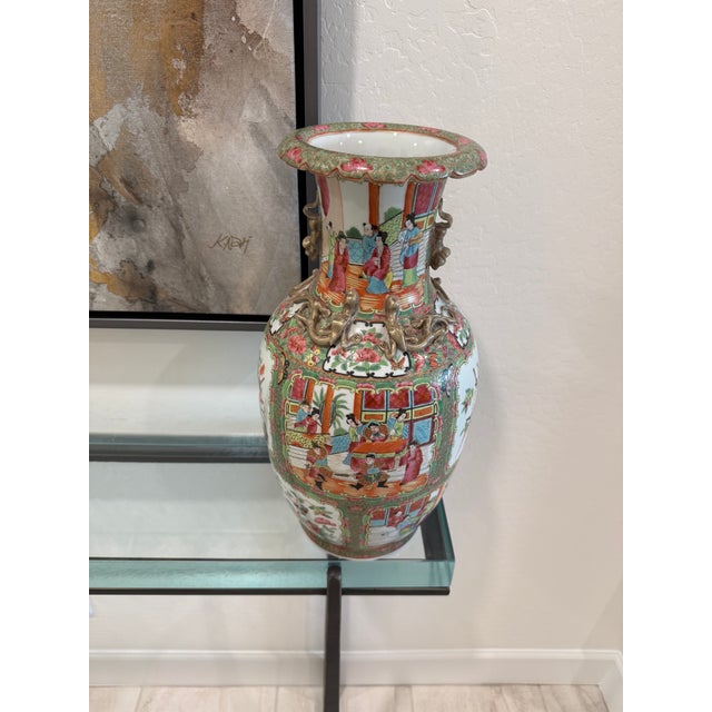 19th C. Chinese Famille Rose-Style Porcelain Vase With Figural Scenes and Gilt Handles For Sale - Image 15 of 17