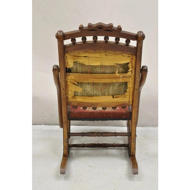 Antique Eastlake Victorian Walnut Small Child's Folding Rocker Rocking Chair For Sale - Image 9 of 10