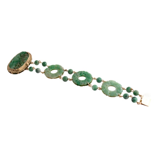 Mid 20th Century Carved Jade Link Bracelet For Sale