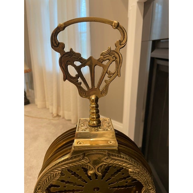 1980s Peacock French Count;ry Ornate 44" Wide Folding Brass Fireplace Fan For Sale - Image 13 of 15