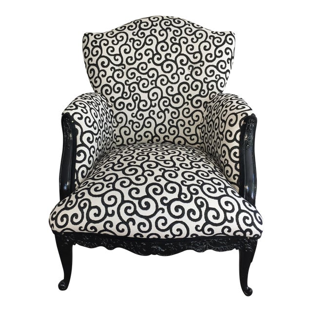 Custom Black & White Upholstered Chair | Chairish