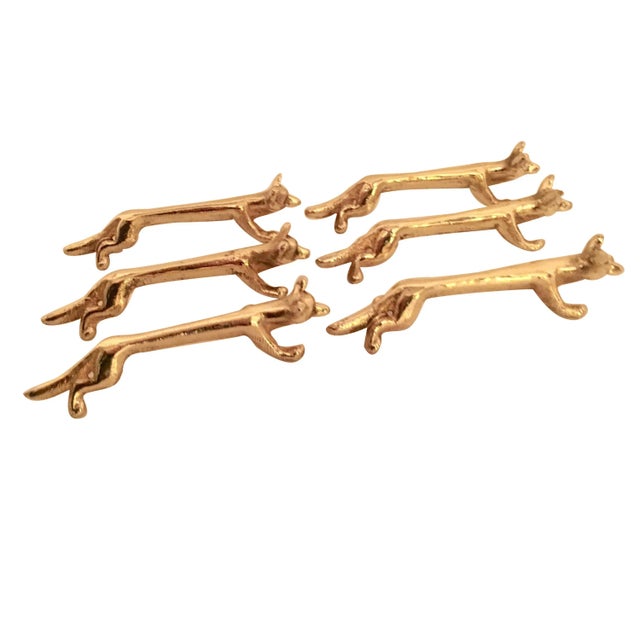 Metal Set of Six Brass Fox Knife Rests For Sale - Image 7 of 7