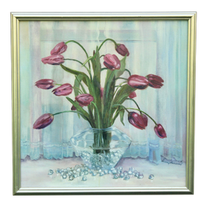 Vintage Swedish Modern Tulips Still Life Original Oil Painting