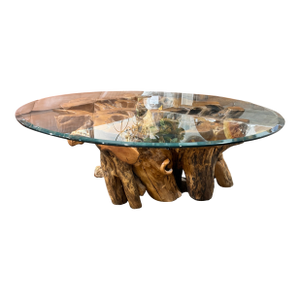 Late 20th Century Teak Root Coffee Table With 48” Round Glass Top