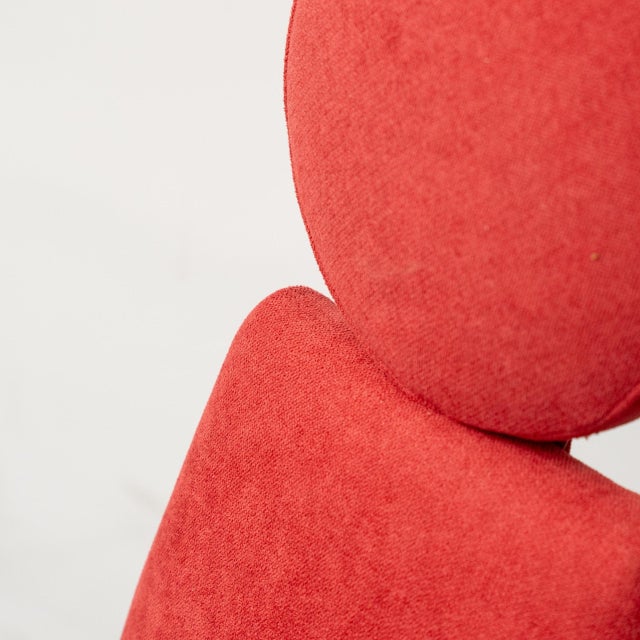 Red High-Back Chair in Red Fabric with Wooden and Brass Feet, 1960s For Sale - Image 8 of 10