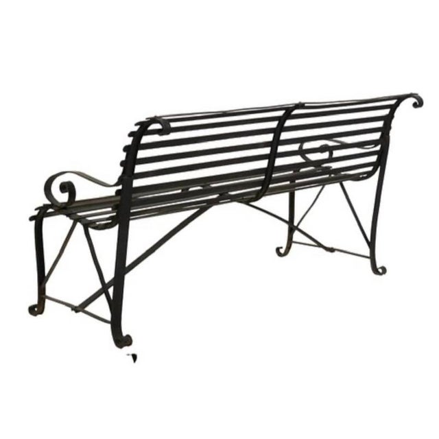Rustic European Early 20th Century Black Wrought Iron Garden Bench, Industrial Style For Sale - Image 3 of 4