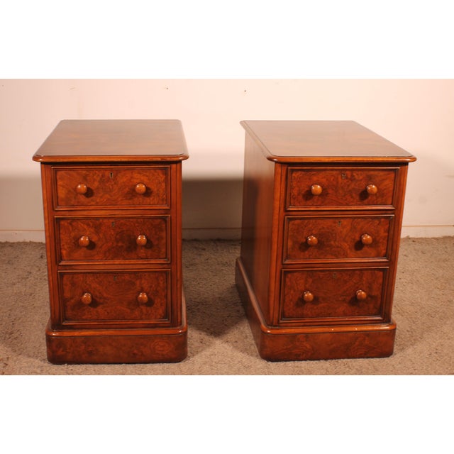 19th Century Walnut and Burl Walnut Bedside Tables, Set of 2 For Sale - Image 13 of 13