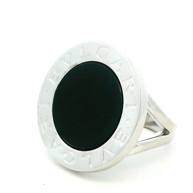 Metal Bulgari Bulgari 18k White Gold and Black Onyx Statement Ring, Size 7.5 For Sale - Image 7 of 13