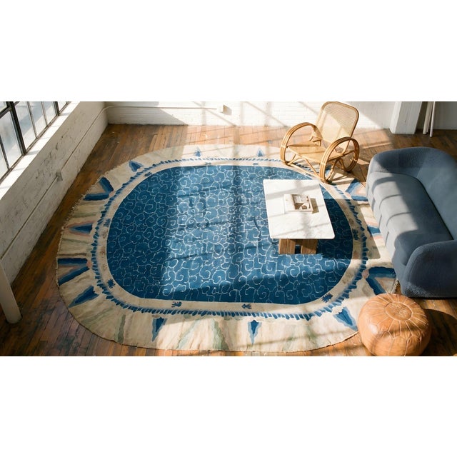 Blue 1930s Blue Abstract Antique Chinese Peking Rug 9'10" X 15'6" Handknotted Wool Carpet For Sale - Image 8 of 8