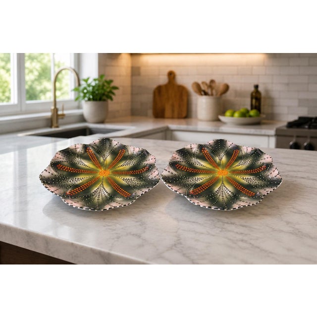 Mid-Century Modern South African Hand-Painted Ceramic Starburst Plates - a Pair For Sale - Image 11 of 11