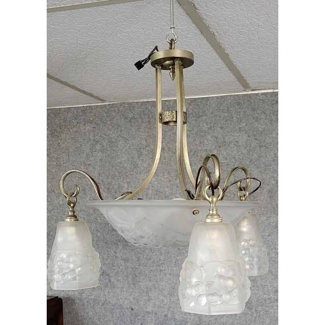 Large Art Deco Chandelier in Molded Glass, 1930s For Sale - Image 3 of 7