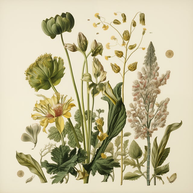 72' X 54' - Set of 12 Unframed Gallery Wall Installation Original Botanical Prints - Dark Green and Cream Background / Neutral Palette For Sale - Image 4 of 15