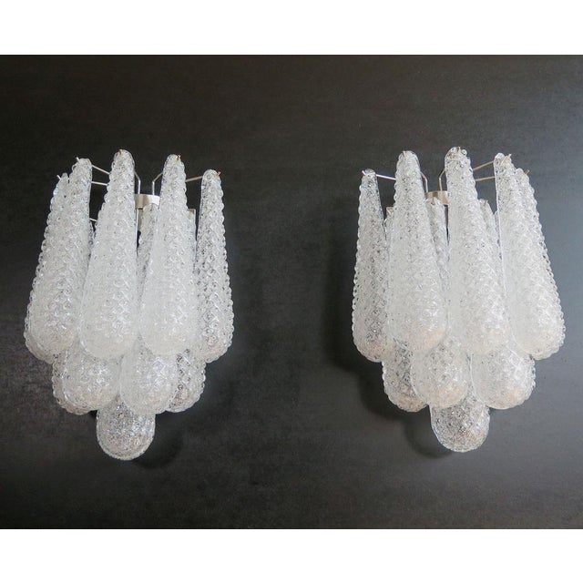 Fantastic pair of vintage Murano wall sconce made by 10 glass petals (transparent crystal, smooth outside, with crystal...