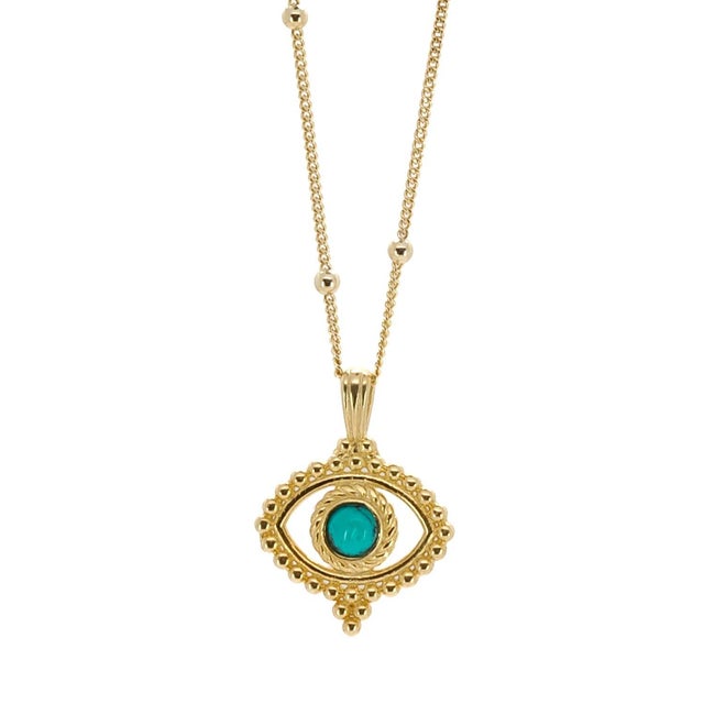 Turquoise Turquoise Evil Eye Pendant Stylish Gold Chain Necklace For Sale - Image 8 of 8