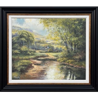 Remote Cottage in a Tree Lined River Landscape in Ireland by Modern Irish Artist 1985 Circa For Sale