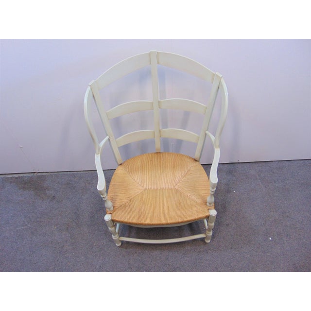 Country French Open frame Wingback Chair, mint green painted finish, woven rush seat