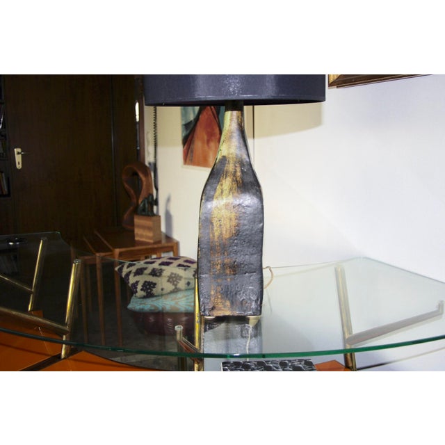 Forest Green Vintage Brutalist Ceramic Lamp by Nicole Raude, Paris, 1950 For Sale - Image 8 of 11