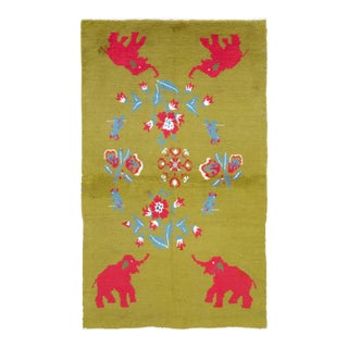 Galerie Shabab Collection Mid-20th Century Swedish Handmade Green Pictorial Rug With Elephants and Teddy Bears For Sale