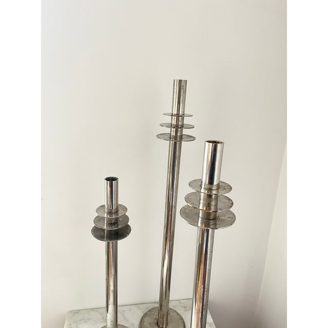 Vintage Art Deco Modernist Chrome Candlesticks, 1930s, Set of 3 For Sale - Image 15 of 17