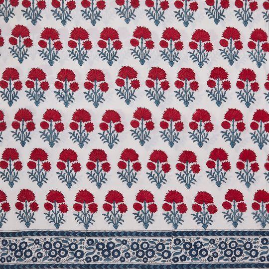 Hana features an old-style Indian flower motif, instantly eye-catching in bright red and ivory. A floral border in teal...