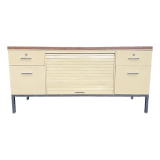 Steelcase Mid Century Modern 4 Drawer Tanker Credenza With a Center Tambour Door For Sale