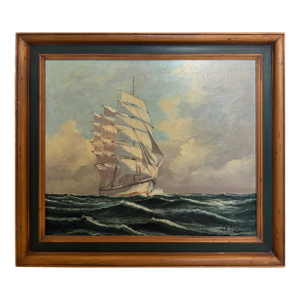 Vintage Tall Ship Oil Painting on Canvas Signed Framed Clipper Marine Seascape