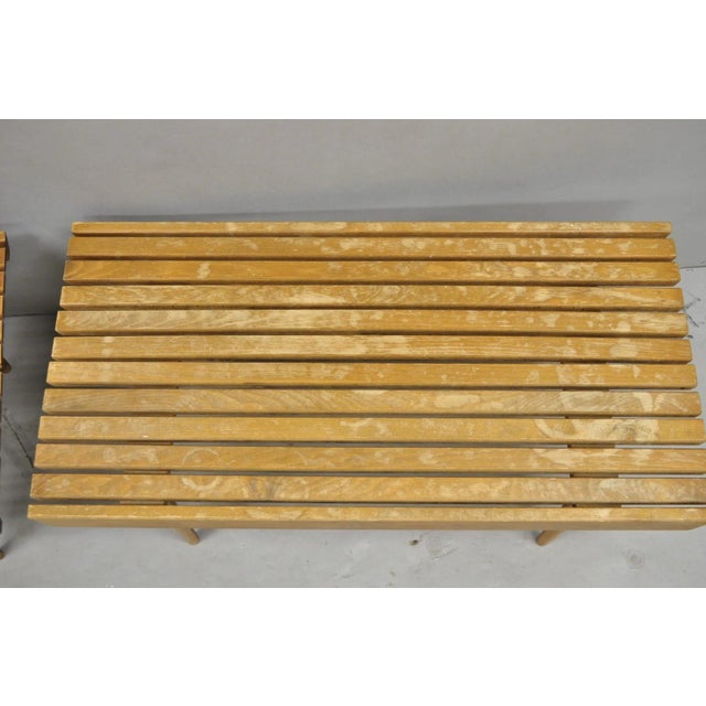 Vintage Mid Century Modern 36" Wood Slat Bench Coffee Table Side Table - A Pair For Sale - Image 11 of 16