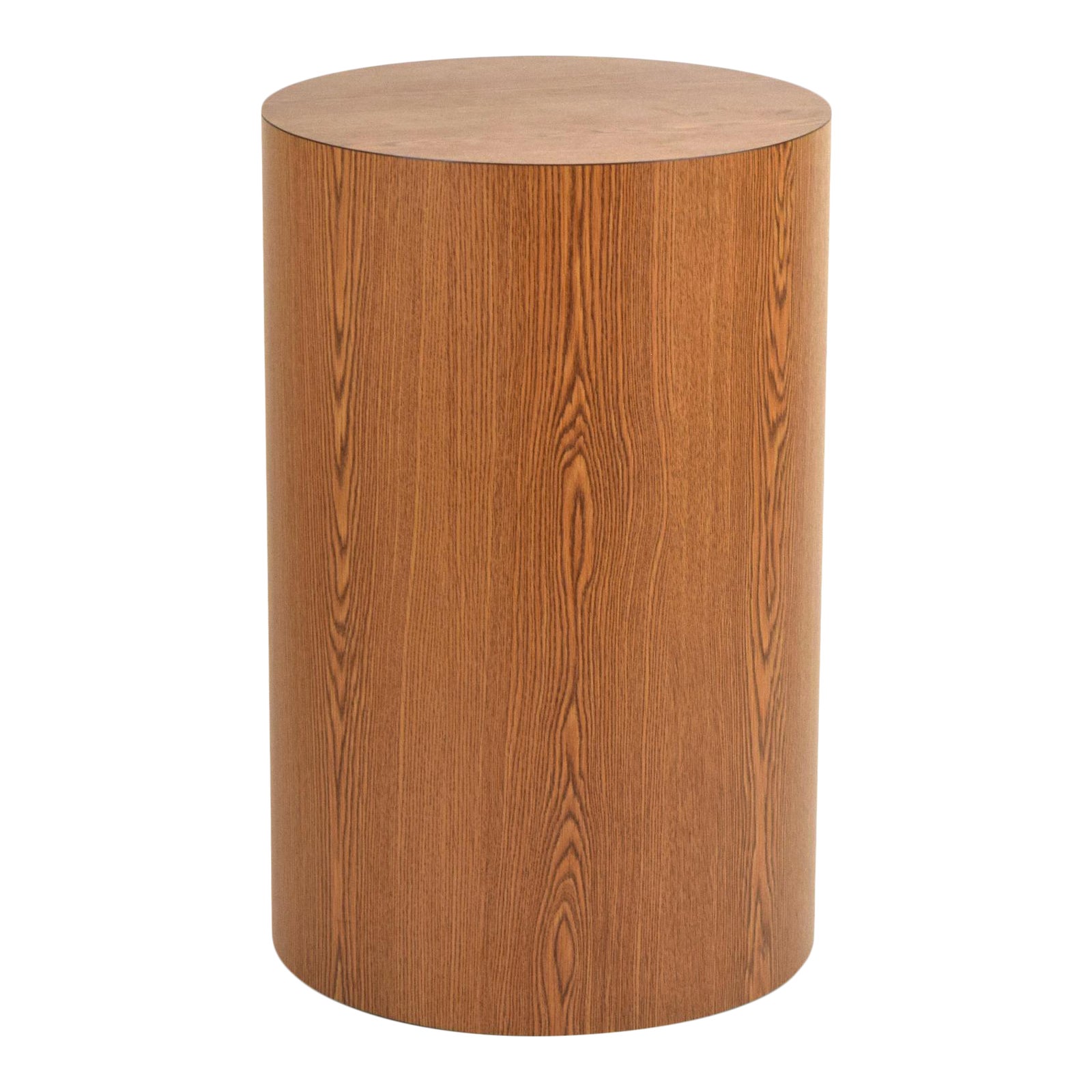 Faux Oak Wood Grain Round Cylinder Pedestal Sculpture Display Stand