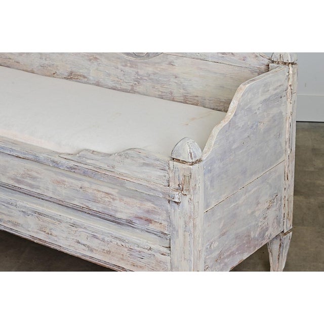 Swedish Gustavian 18th Century Painted Pine Settee with Storage For Sale - Image 4 of 15