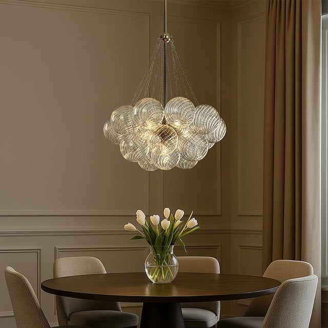 Aloadecor 27'' Modern Glam Cluster Chandelier 6 Lights Pendant With Hand Blown Textured Glass Globes and Chrome Finish For Sale In Houston - Image 6 of 8