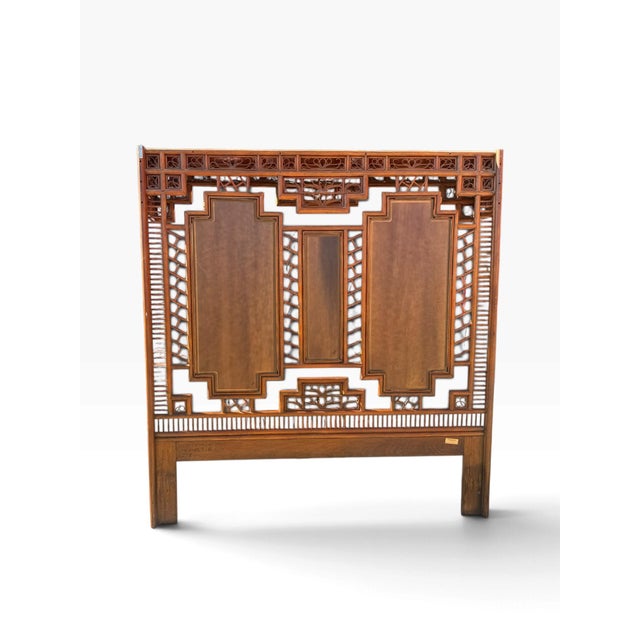 1970s Henredon Chinoiserie Bamboo King Headboard With Gilt Landscape Panels For Sale In Boston - Image 6 of 12