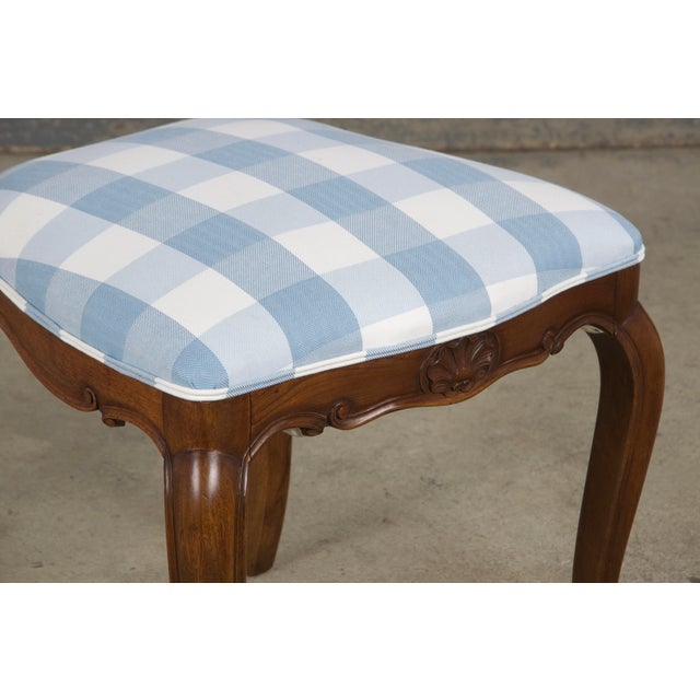 Wood 19th Century French Louis XV Style Walnut Dining Chairs in Light Blue Plaid - Set of 8 For Sale - Image 7 of 12