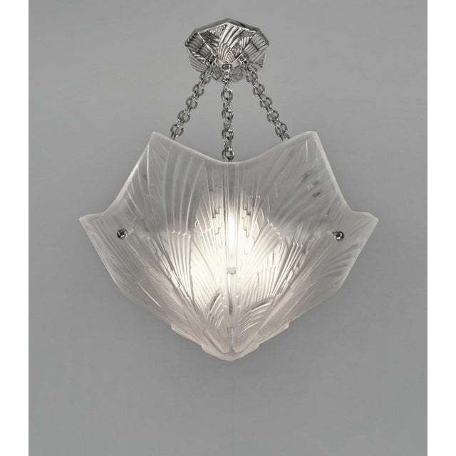 Hettier & Vincent Hettier & Vincent Art Deco Pendant Chandelier Circa 1930 - Hexagonal Glass & Nickel For Sale - Image 4 of 14