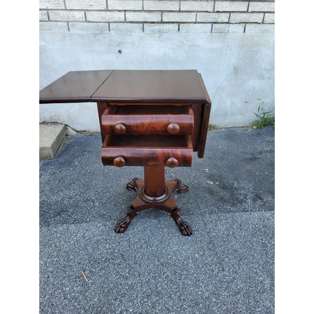 Wood 19th Century Mahogany Empire Drop Leaf End Table Hand Carved For Sale - Image 7 of 11